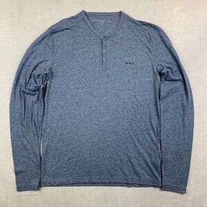 John Varvatos Men Shirt Small Blue Heather Henley Long Sleeve Marled Rock Luxury